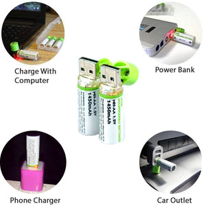 GreenEarth USB Rechargeable AA Batteries | 1450 mAh | Quick Charge USB Charger | 500 Cycles Reusable | NiMH Double A 1.2v (2 Pack)