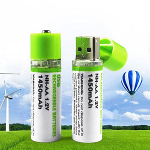 GreenEarth USB Rechargeable AA Batteries | 1450 mAh | Quick Charge USB Charger | 500 Cycles Reusable | NiMH Double A 1.2v (2 Pack)